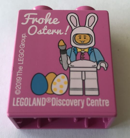 Lego Duplo, Brick 1 x 2 x 2 with LEGOLAND Discovery Centre Frohe Ostern 2019 Pattern