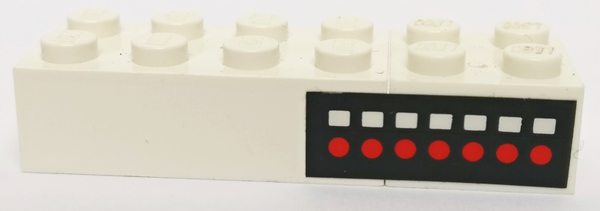 Lego Stickered Assembly 6 x 2 x 1 with 7 White Rectangles and Red Dots on Black Background Pattern (Sticker) - Set 4025