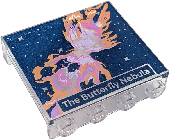 Lego Panel 1 x 4 x 3 with Side Supports - Hollow Studs with Hubble Space Telescope Photo 'The Butterfly Nebula' Pattern / Trans-Clear