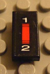 Lego Tile 1 x 2 with Red Switch '1 2' Pattern (Sticker) - Set 8880 / Black