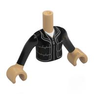 Lego Minidoll Torso Girl with Jacker, Dark Bluish Grey Trim, White Shirt Print, Black Arms, Warm Tan Hands / Warm Tan
