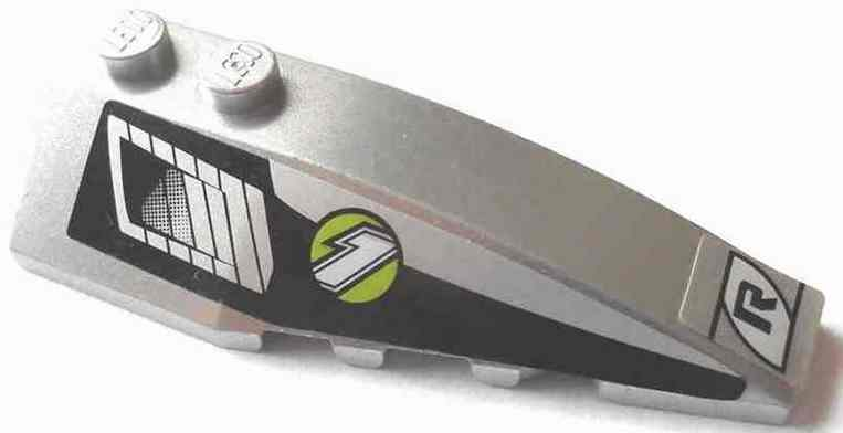 Lego Wedge 6 x 2 Right with Air Vent and '1' in Lime Circle and 'R' in White Ellipse Pattern (Stickers) - Set 8647