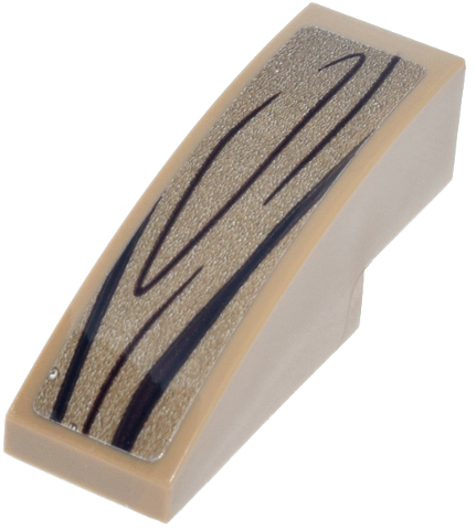 Lego Slope, Curved 3 x 1 with Dark Brown Wood Grain with Oval Lines Pattern Model Left Side (Sticker) - Set 76341 / Dark Tan