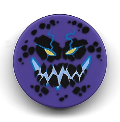 Lego Tile, Round 2 x 2 with Bottom Stud Holder with Black Rock Teeth and Spots, Narrowed Yellow Eyes, Blue Electrified Evil Smile (Bouldron) Pattern
