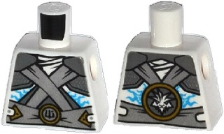 Lego Torso Ninjago Shoulder Armor with Silver Belts and Ice Power Emblem Pattern / White