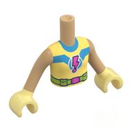 Lego Minidoll Torso Girl with Blue 'V', Dark Pink Lightning Exclamation Mark, Lime Utility Belt Print, Warm Tan Arms, Bright Light Yellow Hands