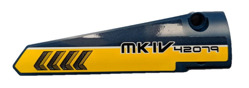 Lego Technic, Panel Fairing # 6 Long Smooth, Side B with Thick Yellow Line, Air Ventilation Slots and 'MK IV 42079' Pattern (Sticker) - Set 42079