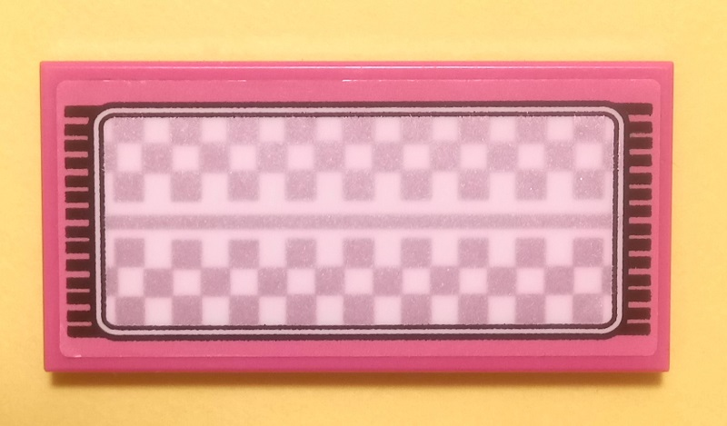 Lego Tile 2 x 4 with White and Silvery Pink Checkered Mat and Black Fringe Pattern (Sticker) - Set 41351