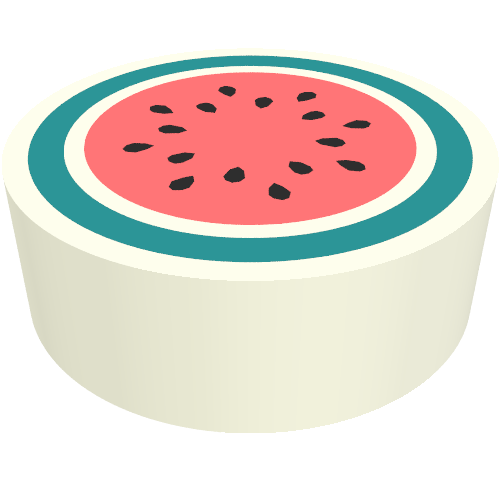 Lego Tile Round 1 x 1 with Watermelon Inside Print