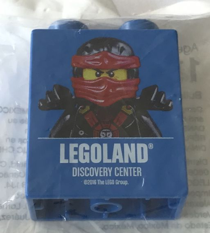 Lego Duplo, Brick 1 x 2 x 2 with Kai LEGOLAND Discovery Center 2016 Pattern / Blue
