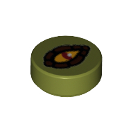 Lego Tile Round 1 x 1 with Chima Crocodile Eye Print / Olive Green