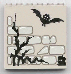 Lego Brick 1 x 6 x 5 with Stone, Twig and Bat Pattern (Sticker) - Set 1382