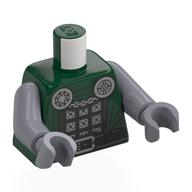 Lego Torso, Silver Shields, Chain, Dark Brown Belt, Chest Armor Print, Flat Silver Arms and Hands / Dark Green