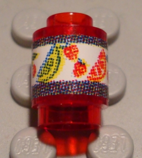 Lego Brick, Round 1 x 1 with Cherries, Lemons, Strawberries and Oranges Label Pattern (Sticker) - Set 3123