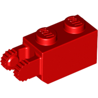 Lego Hinge Brick 1 x 2 Locking with 2 Fingers Vertical End, 9 Teeth / Red