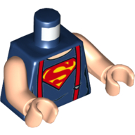 Lego Torso Shirt with Muscles, Suspenders and Red and Yellow Superman 'S' Logo Print, Light Nougat Arms and Hands / Dark Blue