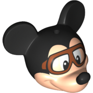 Lego Minifig Head Special with Black Mouse Ears and Black Nose, Aviator Goggles Print / Light Nougat