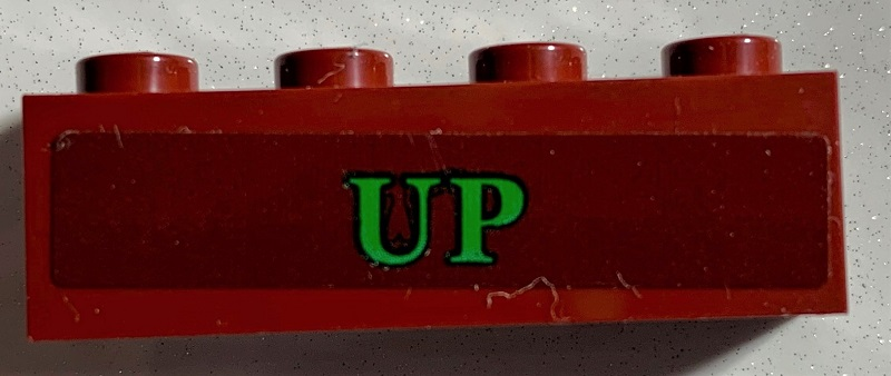 Lego Brick 1 x 4 with Green 'UP' Pattern (Sticker) - Set 75978