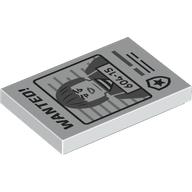 Lego Tile 2 x 3 with Wanted Poster with 'WANTED' and '604-15' Print / White