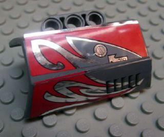 Lego Technic, Panel Engine Block Half / Side Intake with Red and Silver Flames, Oil Cap Pattern Model Right Side (Stickers) - Set 8493 / Dark Bluish Gray