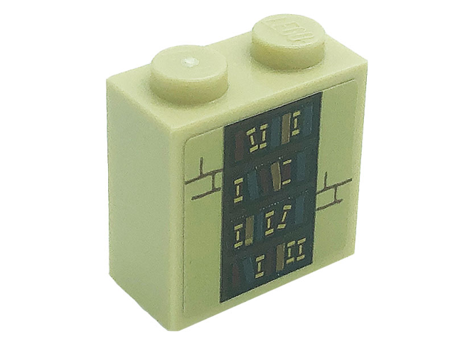 Lego Brick, Modified 1 x 2 x 1 2/3 with Studs on Side with Books on Bookcase and Bricks Pattern (Sticker) - Set 71043