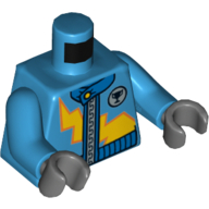 Lego Torso Racing Suit with Stylized Lightning Bolt and Zipper Print, Dark Azure, Dark Bluish Gray Hands