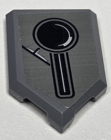 Lego Tile, Modified 2 x 3 Pentagonal with Metal Plates, Black Circle, Lines and Silver Highlights Pattern (Sticker) - Set 76282