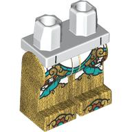 Lego Hips and Pearl Gold Legs with White Robes, Dark Turquoise Trim, Gold Decorations, Toes print / White