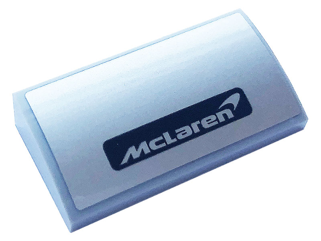 Lego Slope, Curved 2 x 4 x 2/3 with Bottom Tubes with Silver Logo 'McLaren' on Silver Background Pattern (Sticker) - Set 42123