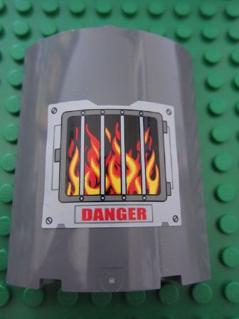 Lego Cylinder Quarter 4 x 4 x 6 with 'DANGER' and Fire Pattern (Sticker) - Set 7596 / Dark Bluish Gray