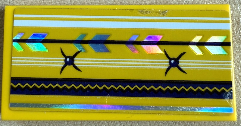 Lego Tile 2 x 4 with Cushion with Iridescent Mirrored Chevrons and Line, White and Black Stripes and Buttons Pattern (Sticker) - Set 41688