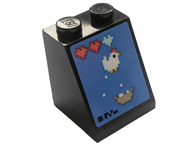 Lego Slope 65 2 x 2 x 2 with Bottom Tube with Pixelated Arcade Video Game Screen with Hearts, Chicken and Eggs on Medium Blue Background Pattern (Sticker) - Set 41728