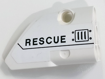 Lego Technic, Panel Fairing # 2 Small Smooth Short, Side B With Vent Grille and 'RESCUE' Pattern (Sticker) - Set 8068 / White
