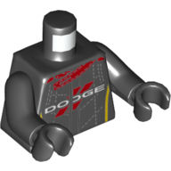 Lego Torso Rae Jacket, Dark Red Stripes, 'DODGE' Print, Black Arms and Hands / Black