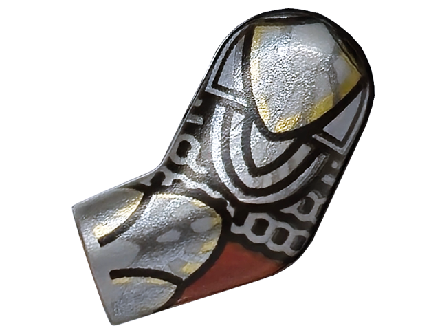 Lego Arm, Left with Chain Mail, Armor Plates with Black Outlines, Dark Red, Gold and Dark Silver Highlights Pattern / Flat Silver
