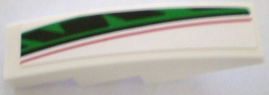 Lego Slope, Curved 4 x 1 with Red, Black and Green Pattern, Model Right (Sticker) - Set 8898 / White