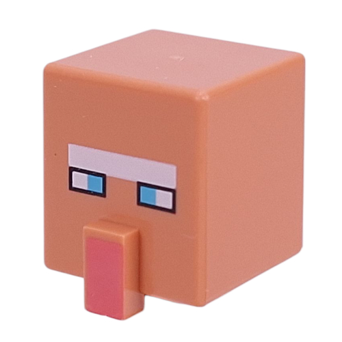 Lego Minifig Head Special, Cube with Nose and Villager Face with Blue Eyes, White Eyebrows Print / Nougat