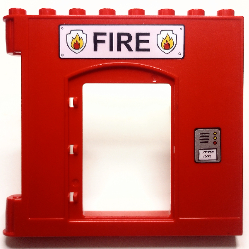 Lego Duplo Building Wall 1 x 8 x 6, with Door Opening and Fire Logo Print