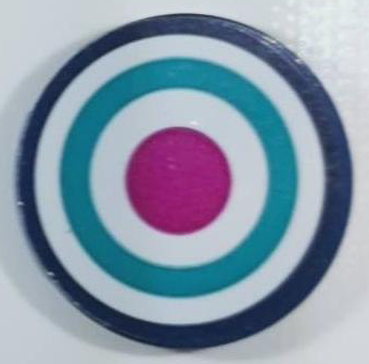 Lego Tile, Round 3 x 3 with Dark Turquoise and White Circles and Magenta Dot Archery Target Pattern (Sticker) - Set 43215 / Dark Blue