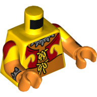 Lego Torso, Dual Molded Arms, Jacket, Laces, Bright Light Orange Belly print, Yellow Sleeves Pattern, Bright Light Orange Arms and Hands / Yellow