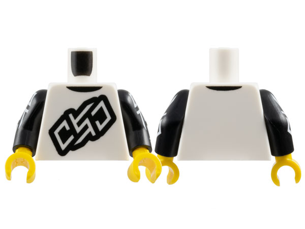 Lego Torso Shirt with Black Outline Stylized 'OSO' and Collar Pattern / Black Arms with White Stylized 'OSO' Pattern / Yellow Hands
