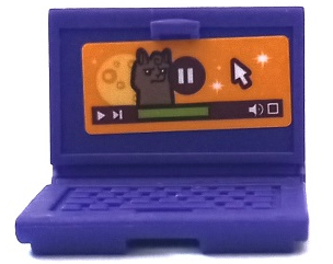 Lego Minifigure, Utensil Computer Laptop with Alpaca, Pause Symbol and Mouse Cursor on Orange Screen Pattern (Sticker) - Set 41432 / Dark Purple