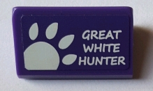 Lego Slope 30 1 x 2 x 2/3 with White 'GREAT WHITE HUNTER' and Paw Pattern (Sticker) - Set 71016