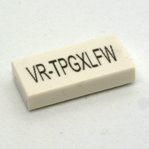 Lego Tile 1 x 2 with City Code 'VR-xxxxxxx' Print / White