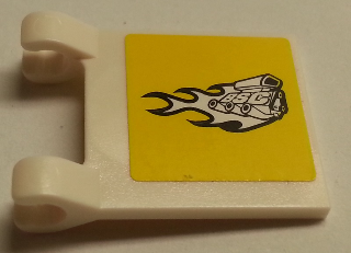 Lego Flag 2 x 2 Square with Flat Edge with Engine, Flames and 'BSC' on Yellow Background Pattern on Both Sides (Stickers) - Set 8154 / White