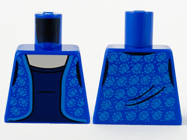 Lego Torso Vest with Bright Light Blue Hem and Roses, Light Nougat Neck and Dark Blue Dress Pattern / Blue