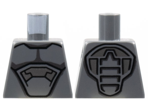 Lego Torso Armor, Silver and Black Panels and Contours Pattern / Dark Bluish Gray