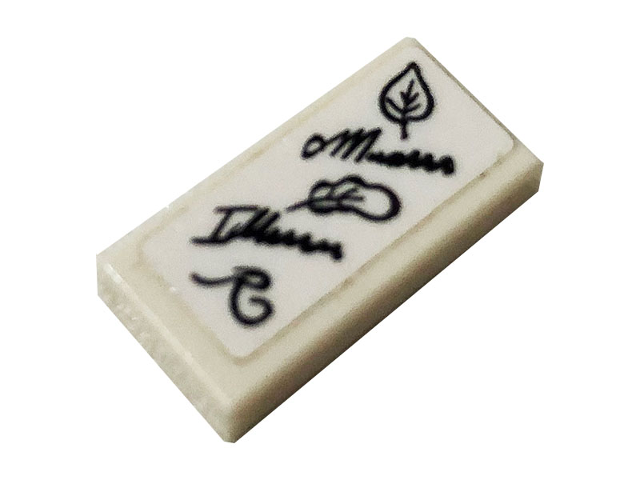Lego Tile 1 x 2 with Black Leaves, Script Letter R and Writing Pattern (Sticker) - Set 41157