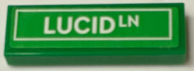 Lego Tile 1 x 3 with Road Sign with White 'LUCID LN' Pattern (Sticker) - Set 71461 / Green