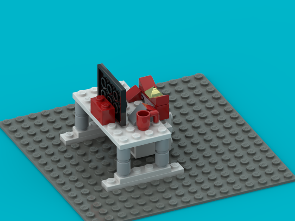 Lego Angry Kitten at desk